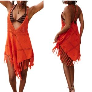 FREE PEOPLE VIOLA SLEEVELESS FAUXCHET CROCHET DRESS MEDIUM SCARLET